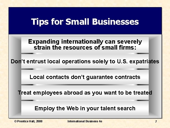 Tips for Small Businesses Expanding internationally can severely strain the resources of small firms: