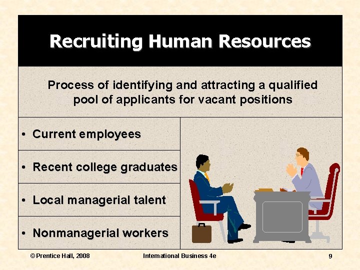 Recruiting Human Resources Process of identifying and attracting a qualified pool of applicants for