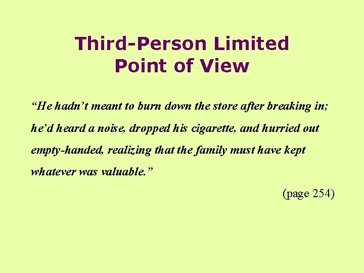 Third-Person Limited Point of View “He hadn’t meant to burn down the store after