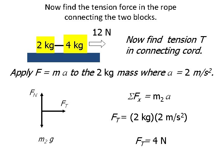 Now find the tension force in the rope connecting the two blocks. 12 N