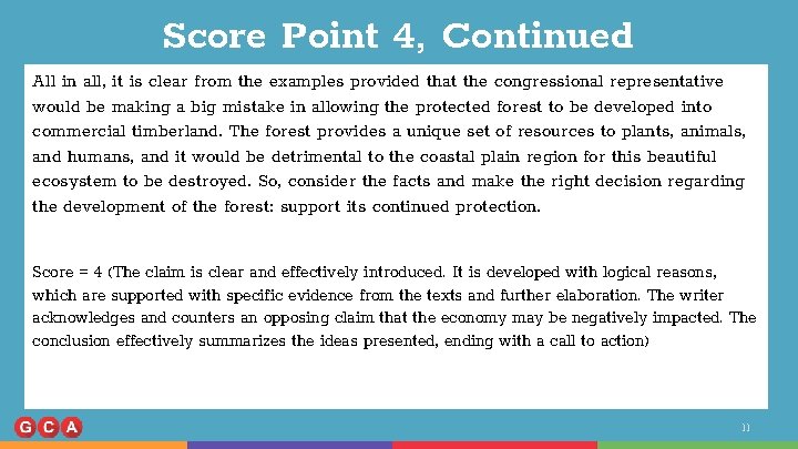 Score Point 4, Continued All in all, it is clear from the examples provided