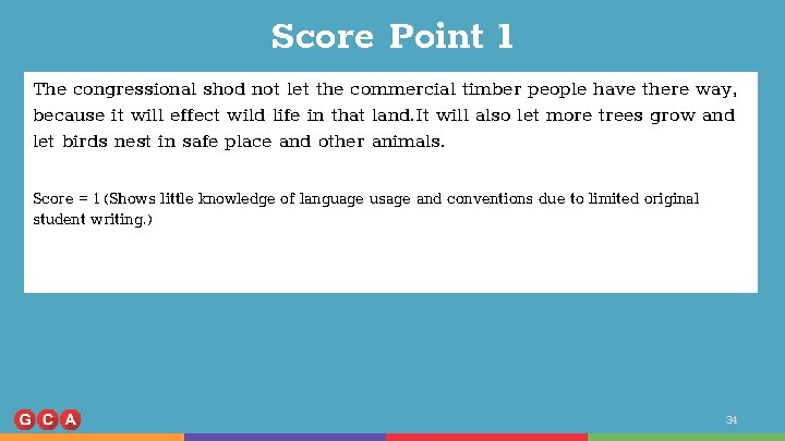 Score Point 1 The congressional shod not let the commercial timber people have there