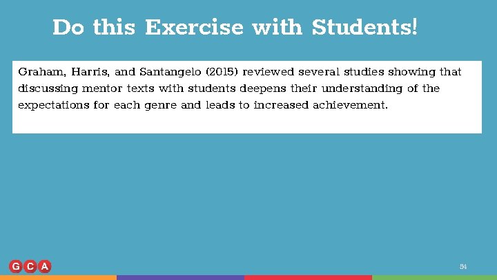 Do this Exercise with Students! Graham, Harris, and Santangelo (2015) reviewed several studies showing