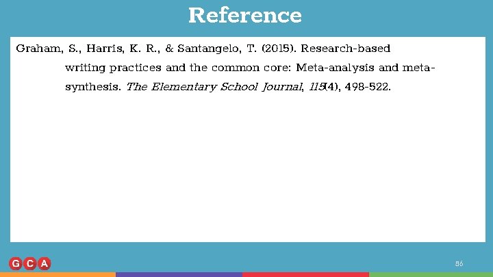 Reference Graham, S. , Harris, K. R. , & Santangelo, T. (2015). Research-based writing