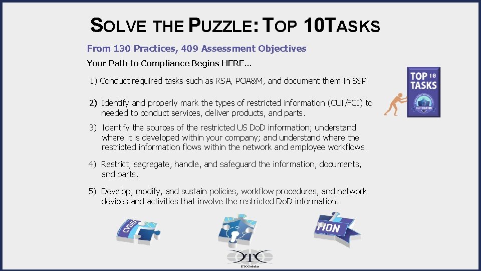 SOLVE THE PUZZLE: TOP 10 TASKS From 130 Practices, 409 Assessment Objectives Your Path