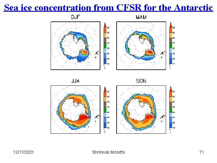 Sea ice concentration from CFSR for the Antarctic 12/17/2021 Shrinivas Moorthi 71 