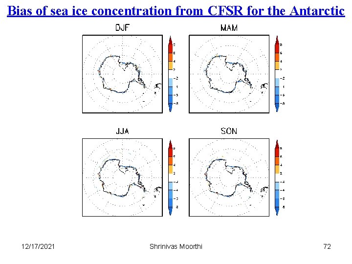 Bias of sea ice concentration from CFSR for the Antarctic 12/17/2021 Shrinivas Moorthi 72