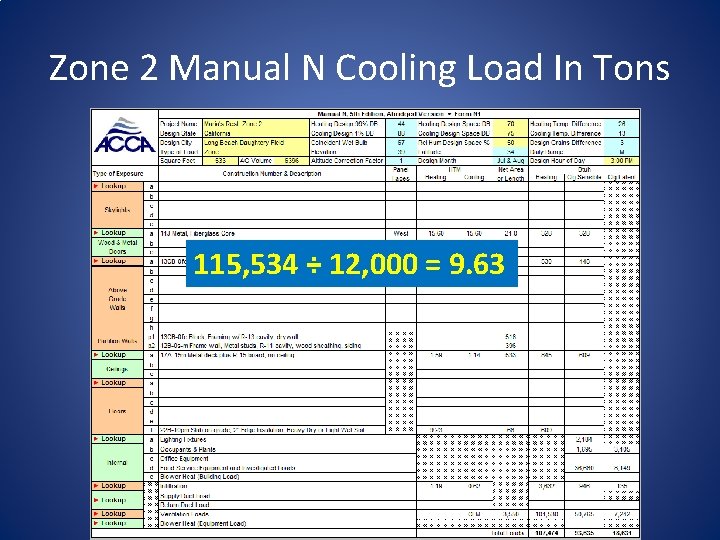 Zone 2 Manual N Cooling Load In Tons 115, 534 ÷ 12, 000 =