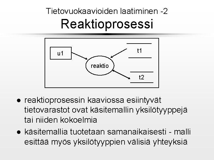 Tietovuokaavioiden laatiminen -2 Reaktioprosessi t 1 u 1 reaktio t 2 l l reaktioprosessin