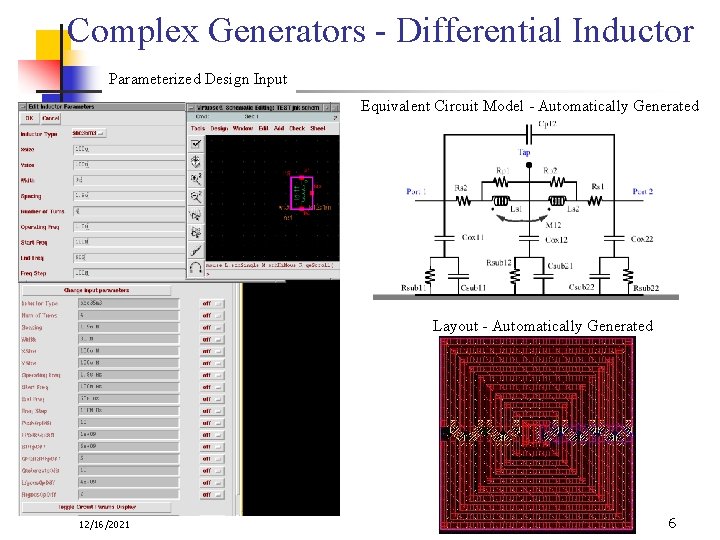 Complex Generators - Differential Inductor Parameterized Design Input Equivalent Circuit Model - Automatically Generated