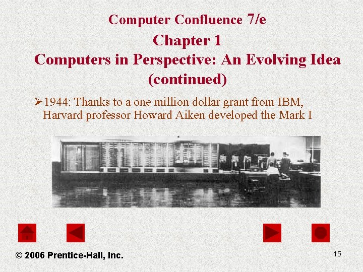 Computer Confluence 7/e Chapter 1 Computers in Perspective: An Evolving Idea (continued) Ø 1944: