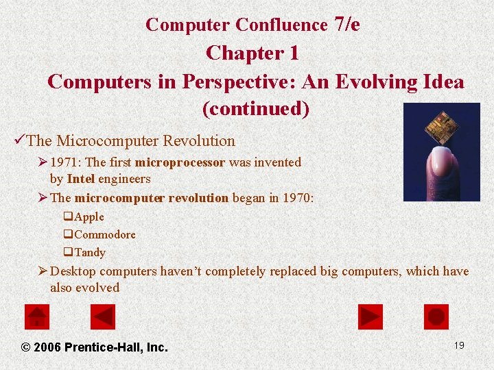 Computer Confluence 7/e Chapter 1 Computers in Perspective: An Evolving Idea (continued) üThe Microcomputer
