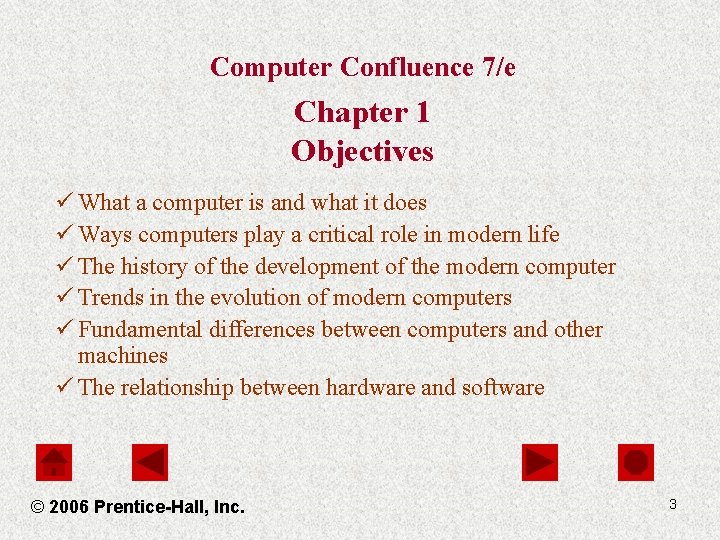 Computer Confluence 7/e Chapter 1 Objectives ü What a computer is and what it