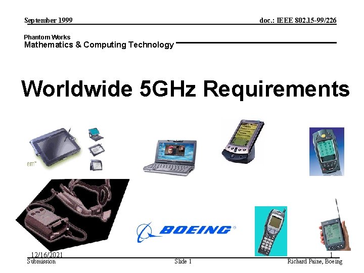 September 1999 doc. : IEEE 802. 15 -99/226 Phantom Works Mathematics & Computing Technology