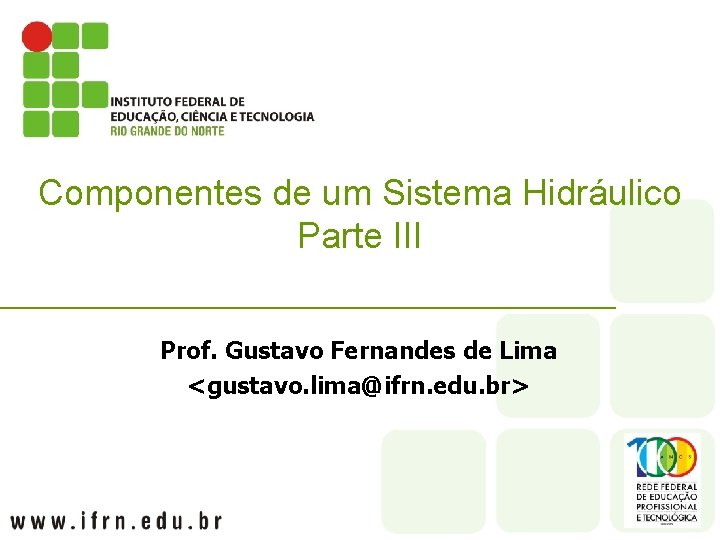 Componentes de um Sistema Hidráulico Parte III Prof. Gustavo Fernandes de Lima <gustavo. lima@ifrn.