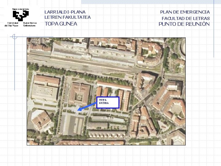 LARRIALDI-PLANA LETREN FAKULTATEA PLAN DE EMERGENCIA FACULTAD DE LETRAS TOPA GUNEA PUNTO DE REUNIÓN