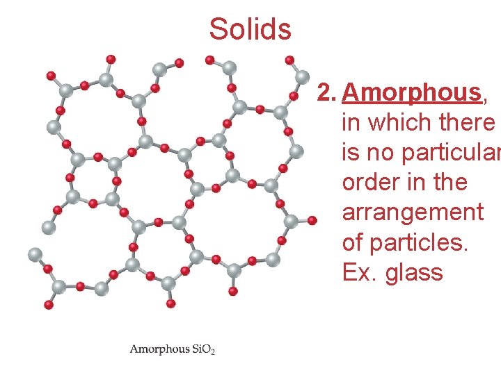 Solids 2. Amorphous, in which there is no particular order in the arrangement of