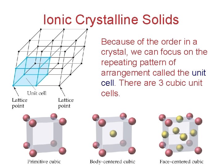 Ionic Crystalline Solids Because of the order in a crystal, we can focus on