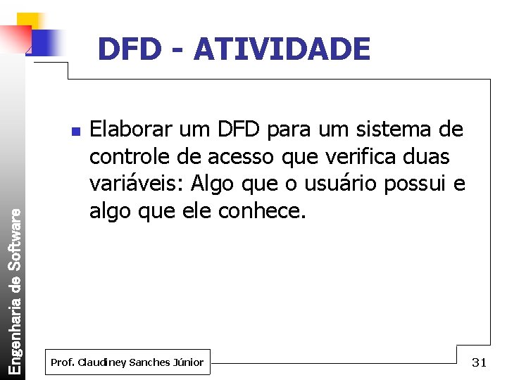 DFD - ATIVIDADE Engenharia de Software n Elaborar um DFD para um sistema de