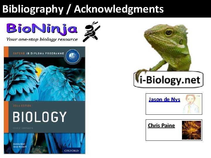 Bibliography / Acknowledgments Jason de Nys Chris Paine 