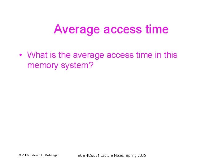 Average access time • What is the average access time in this memory system?