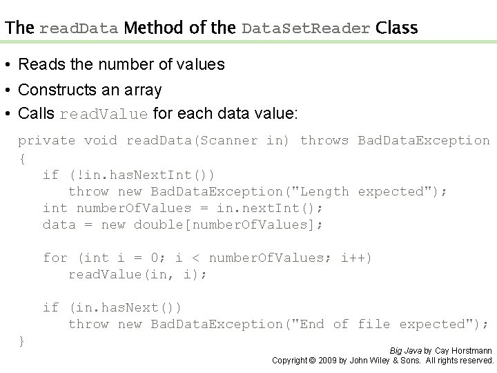 The read. Data Method of the Data. Set. Reader Class • Reads the number
