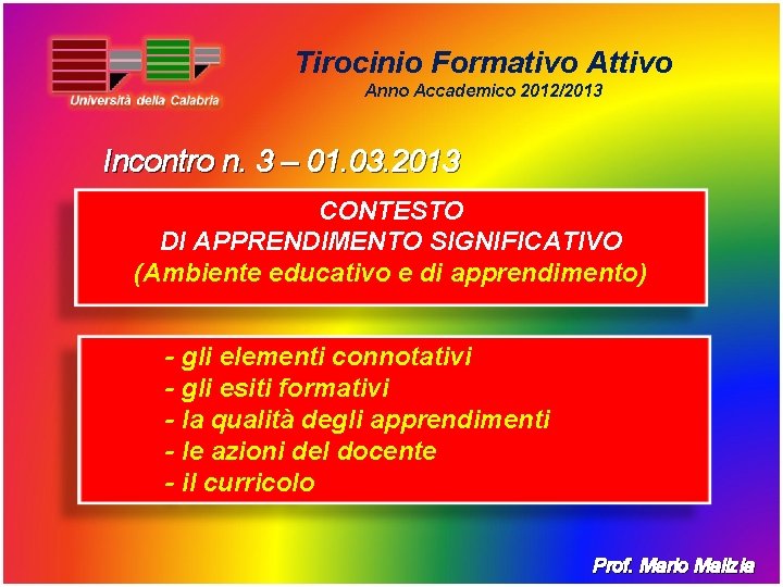 Tirocinio Formativo Attivo Anno Accademico 2012/2013 Incontro n. 3 – 01. 03. 2013 CONTESTO