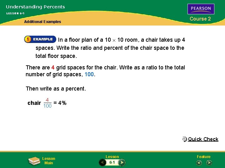 Understanding Percents LESSON 6 -1 Course 2 Additional Examples In a floor plan of