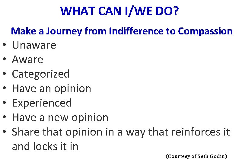 WHAT CAN I/WE DO? Make a Journey from Indifference to Compassion • • Unaware