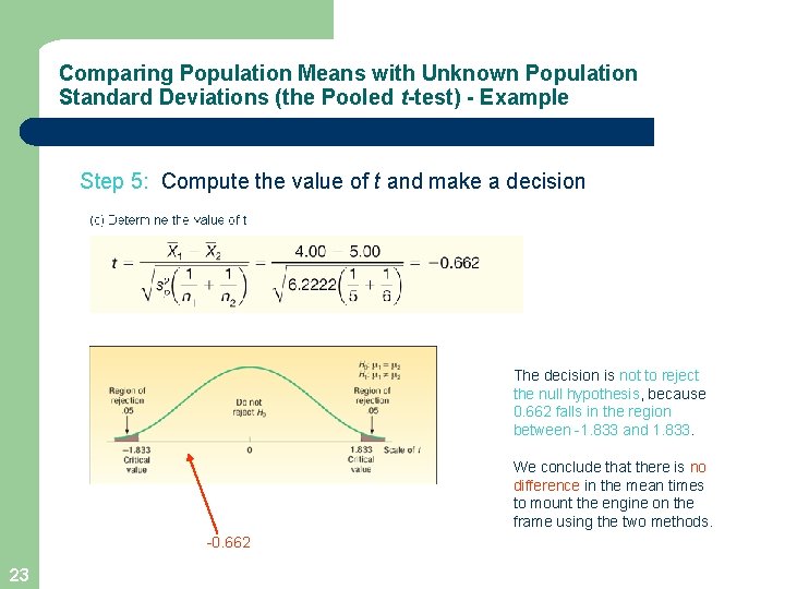 Comparing Population Means with Unknown Population Standard Deviations (the Pooled t-test) - Example Step