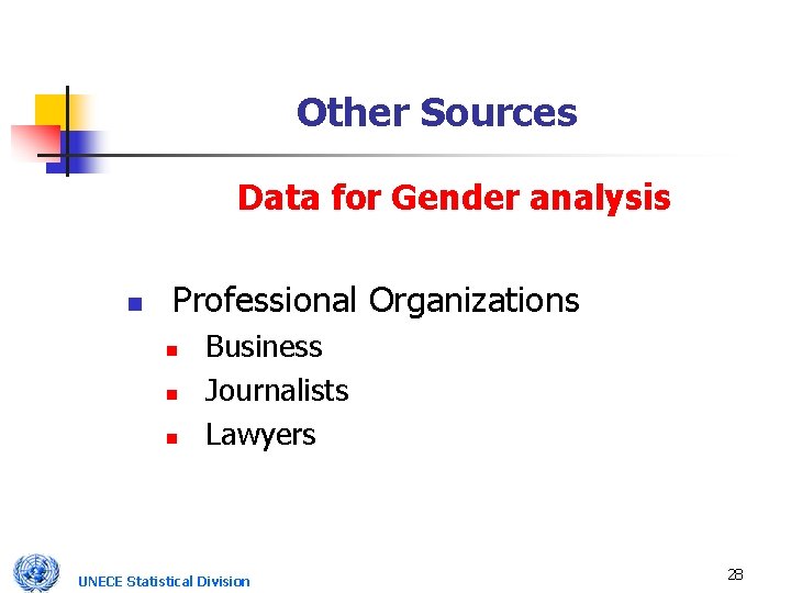 Other Sources Data for Gender analysis n Professional Organizations n n n Business Journalists
