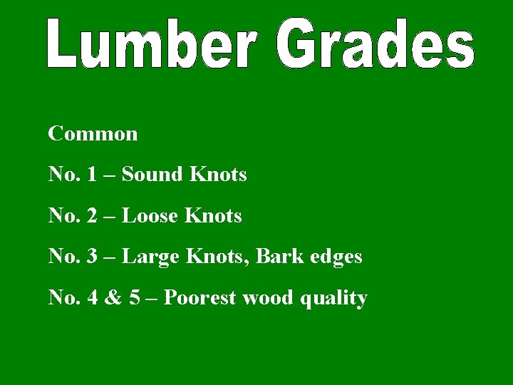 Common No. 1 – Sound Knots No. 2 – Loose Knots No. 3 –