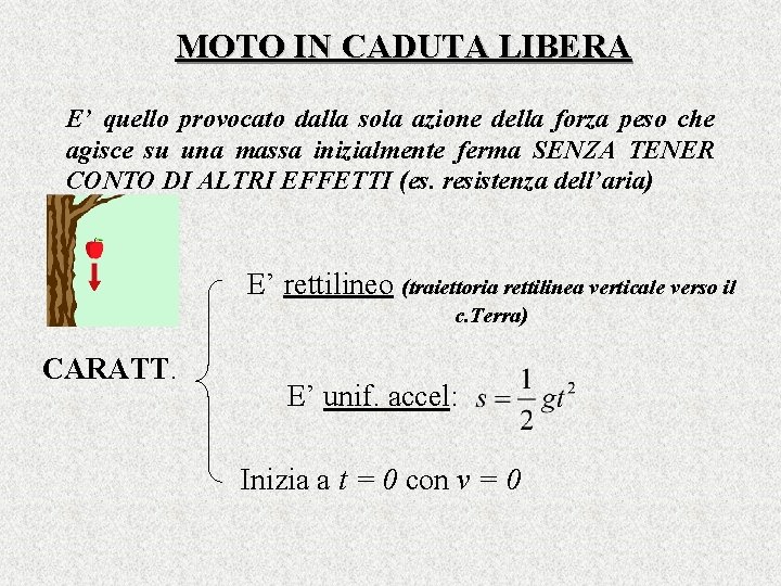 MOTO IN CADUTA LIBERA E’ quello provocato dalla sola azione della forza peso che