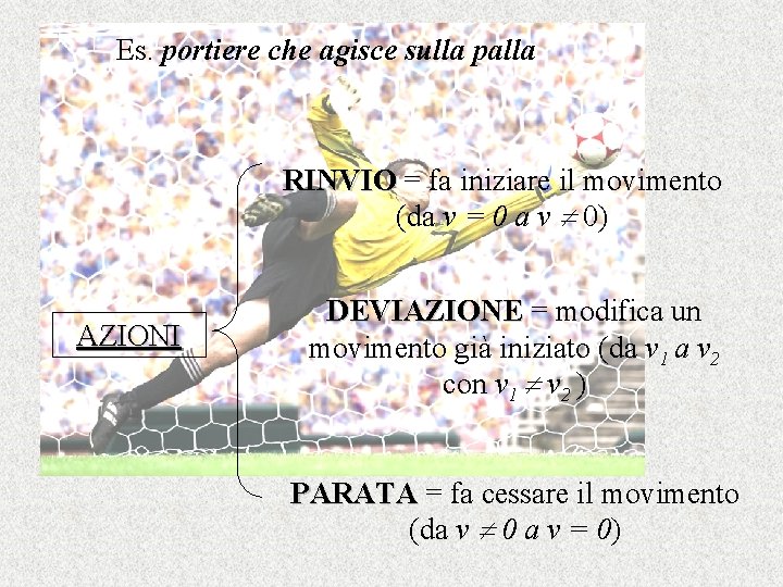 Es. portiere che agisce sulla palla RINVIO = fa iniziare il movimento (da v