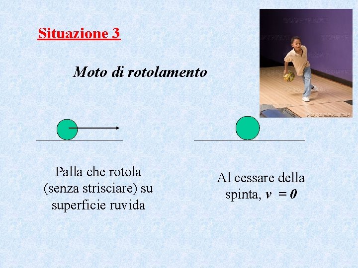 Situazione 3 Moto di rotolamento Palla che rotola (senza strisciare) su superficie ruvida Al