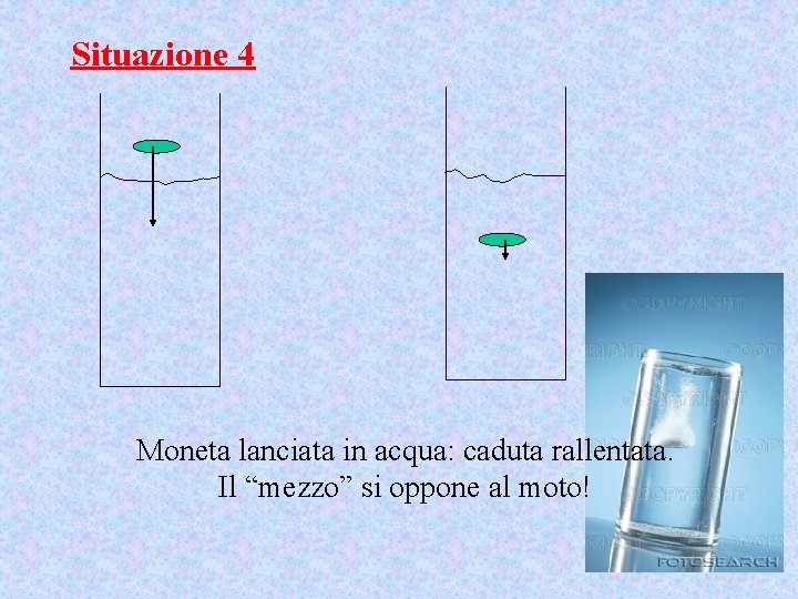 Situazione 4 Moneta lanciata in acqua: caduta rallentata. Il “mezzo” si oppone al moto!