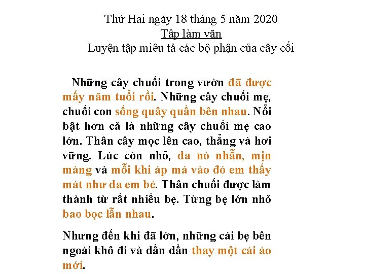 Thứ Hai ngày 18 tháng 5 năm 2020 Tập làm văn Luyện tập miêu