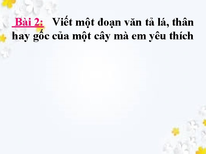 Bài 2: Viết một đoạn văn tả lá, thân hay gốc của một cây