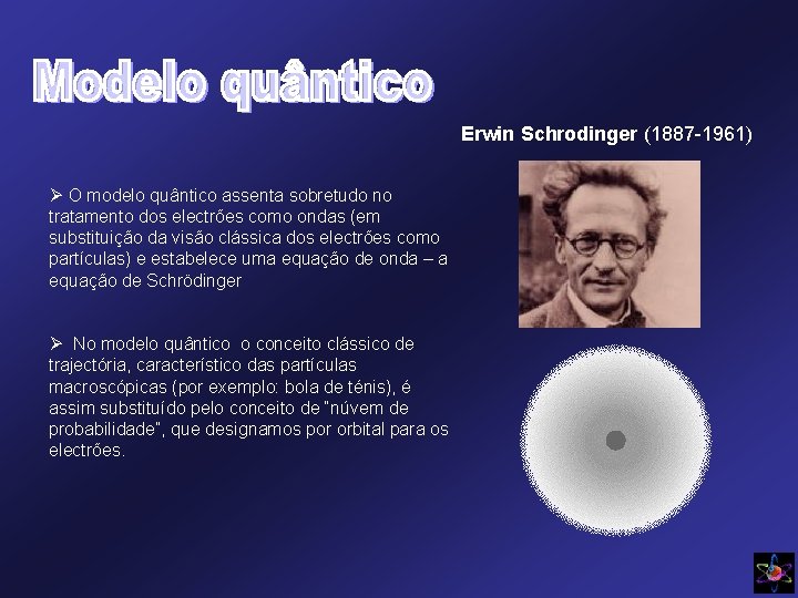 Erwin Schrodinger (1887 -1961) Ø O modelo quântico assenta sobretudo no tratamento dos electrões