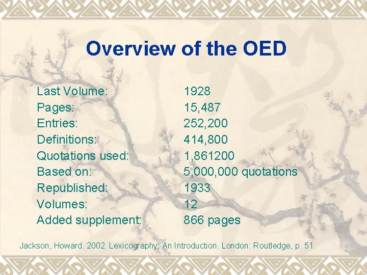 Overview of the OED Last Volume Pages Entries
