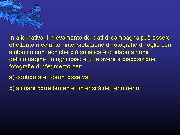 In alternativa, il rilevamento dei dati di campagna può essere effettuato mediante l'interpretazione di