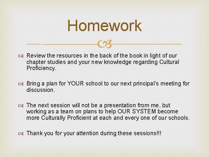 Homework Review the resources in the back of the book in light of our