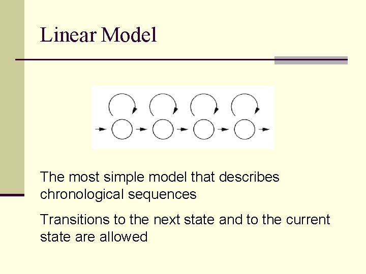 Linear Model The most simple model that describes chronological sequences Transitions to the next