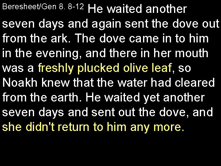 He waited another seven days and again sent the dove out from the ark.