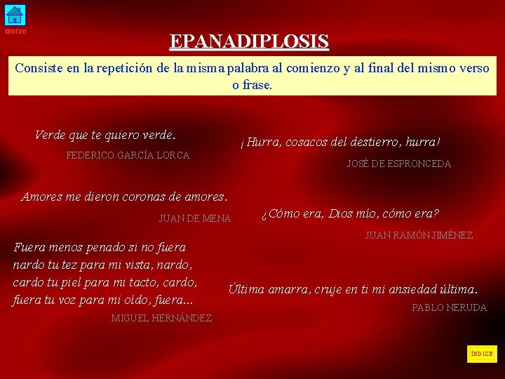 INICIO EPANADIPLOSIS Consiste en la repetición de la misma palabra al comienzo y al