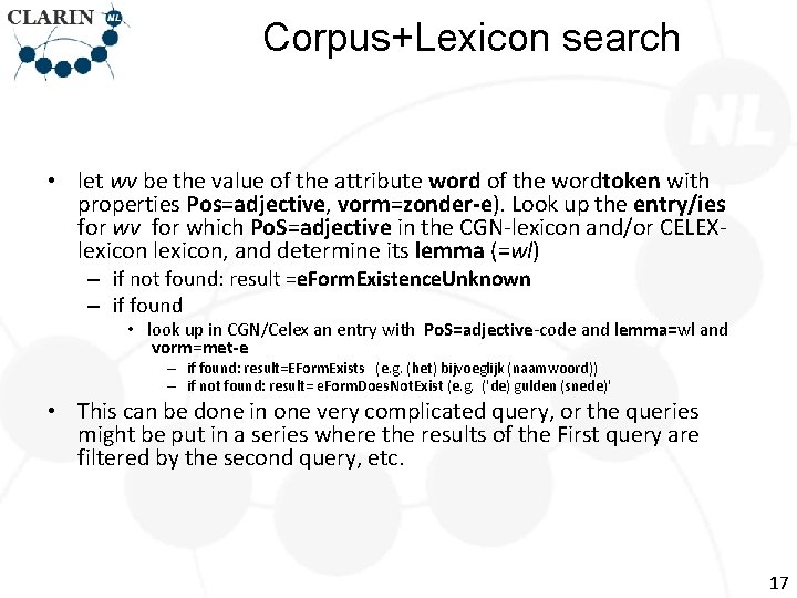 Corpus+Lexicon search • let wv be the value of the attribute word of the