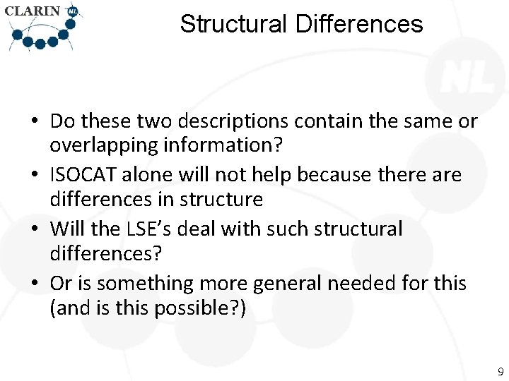 Structural Differences • Do these two descriptions contain the same or overlapping information? •