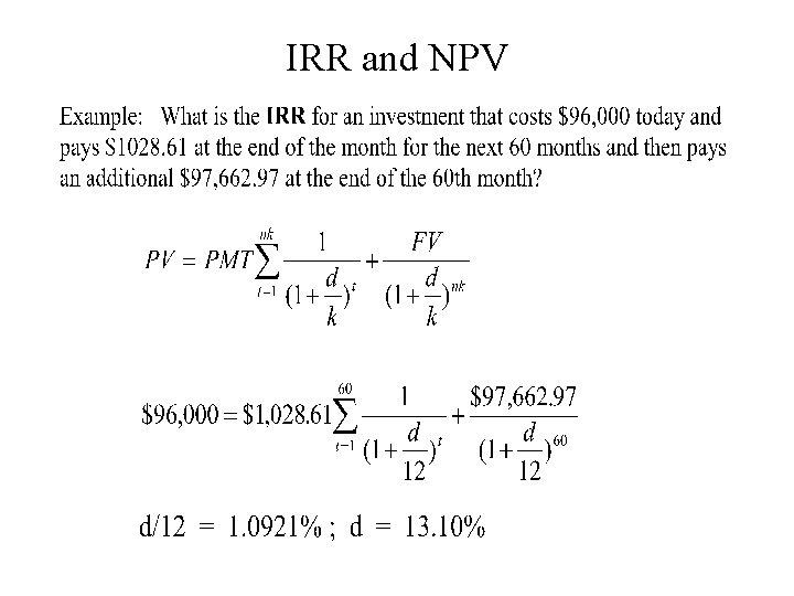 IRR and NPV 