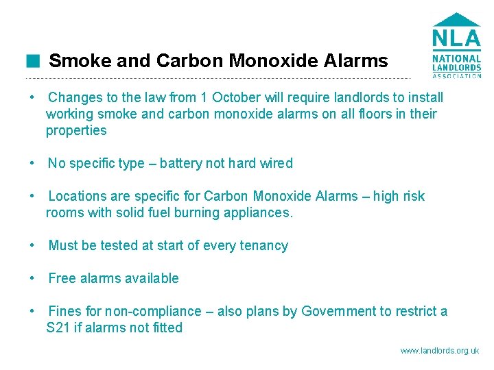 Smoke and Carbon Monoxide Alarms • Changes to the law from 1 October will