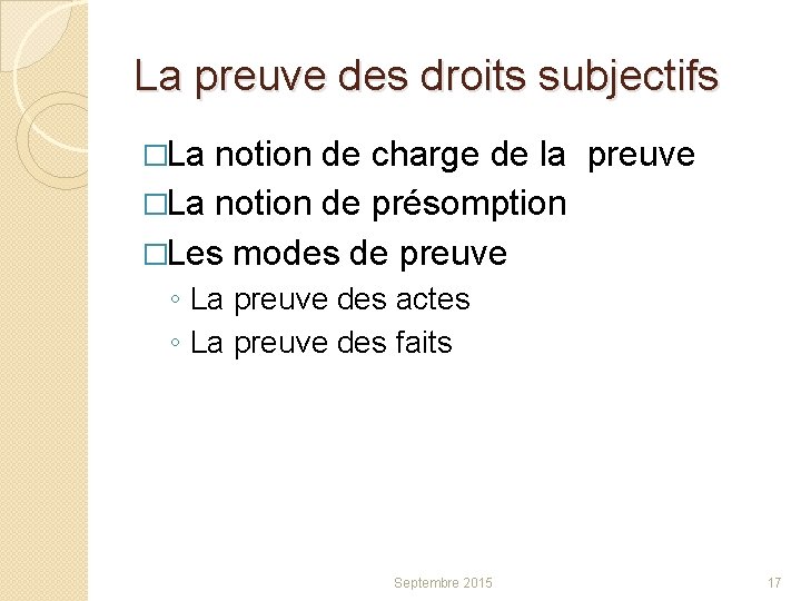 La preuve des droits subjectifs �La notion de charge de la preuve �La notion